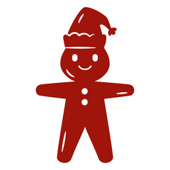 Red gingerbread man wearing a santa hat