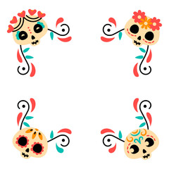 Three sugar skulls in a frame