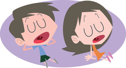 口を開けて目を閉じ座り込んでいる男女主線なし