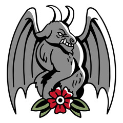 Mythical creature illustration with floral elements
