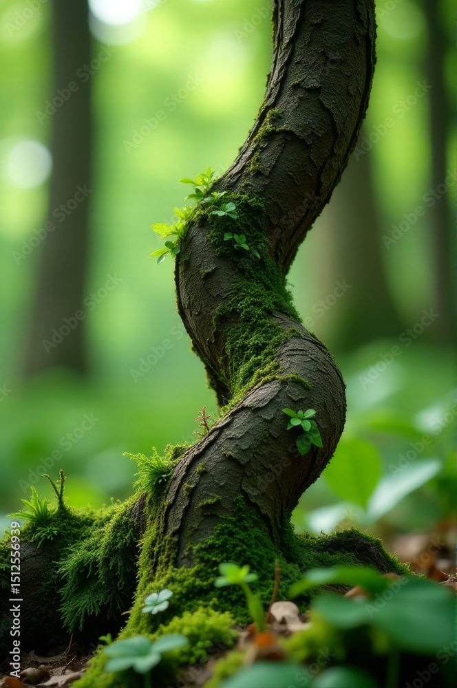 Poster a close-up shot of a tree trunk covered in lush green moss