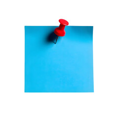 A blue sticky note pinned and reminder message paper notepad isolated on white or transparent background.