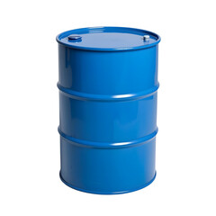 A blue oil drum and gasoline barrel industry with metal chemical isolated on white or transparent background.