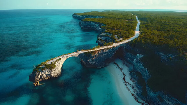 Aerial view of Glass Window Bridge in North Eleuthera, Bahamas, highlighting the stunning landscape - Powered by Adobe