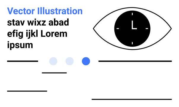 Large eye with a clock as the pupil, stylized text, and simple graphics. Ideal for time focus, productivity, organization, mindfulness, vision, branding simple landing page