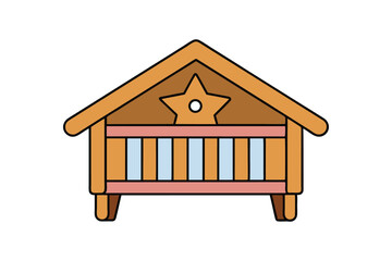 Manger Crib Scene Nativity Art with White Background
