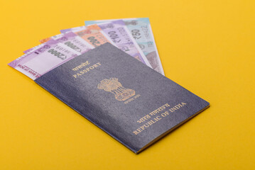 Indian passport for travelling, flying and doing business. India document, id