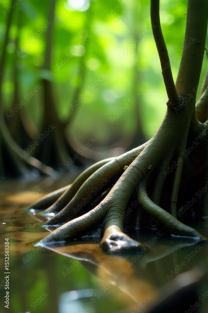 Poster A group of tree roots emerging from the water, creating a unique and fascinating scene