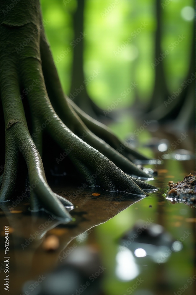 Poster Close-up shot of a tree trunk in a forest environment