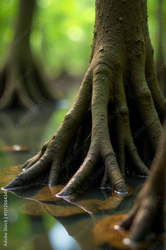Poster close-up of a tree trunk submerged in water