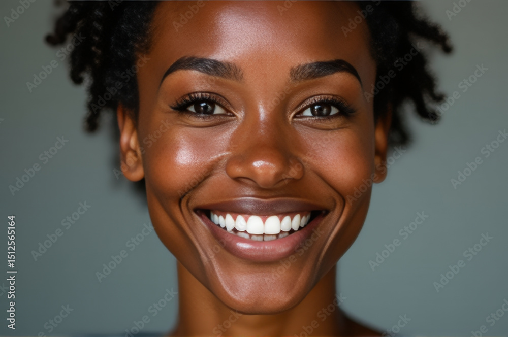 Poster a close-up shot of a person with a bright and cheerful smile
