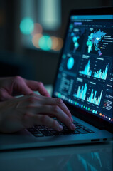 A person working on their laptop with focus and determination