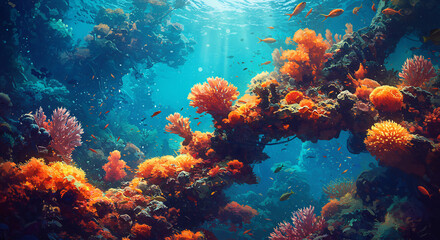 Obraz premium Vibrant Underwater Coral Reef Ecosystem A Stunning View of Marine Life