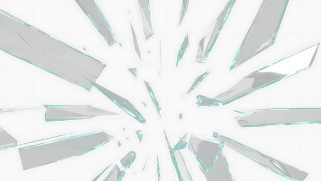Glass mirror breaked shatter with debris super slow motion. Macro camera