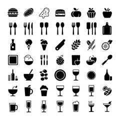 Food and drink icon set black glyphs