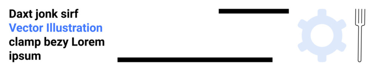 Gear symbol and fork beside text blocks representing fusion of food and technology. Ideal for innovation, modern services, technical design, menu creation, branding, marketing, simple landing page