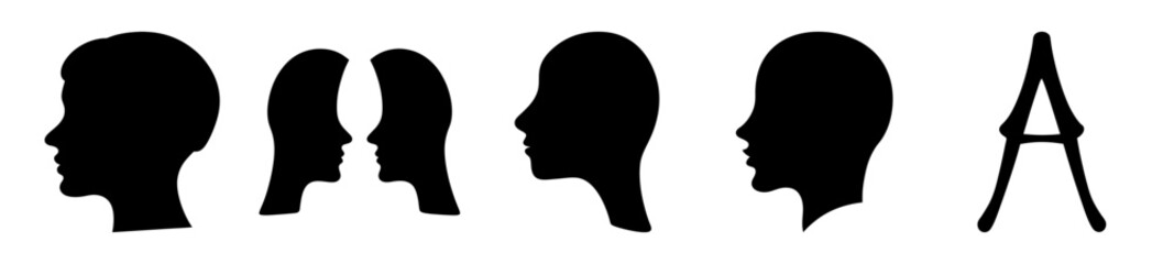 Black and White Silhouette Heads Depicting Human Interaction and Letter Symbolism