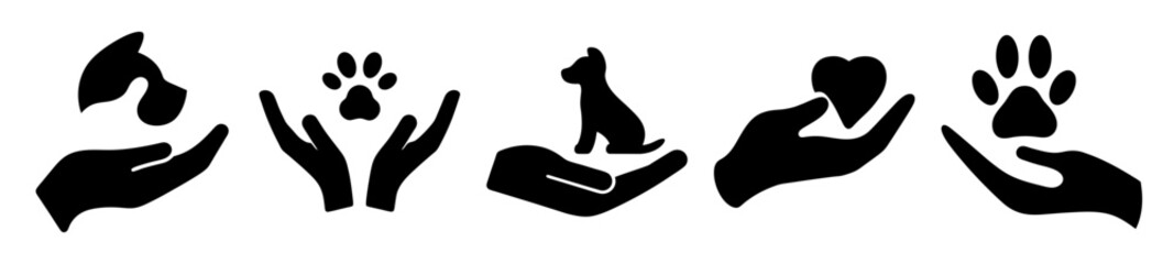 Vector illustration of hand holding pet, promoting animal care and kindness © Md