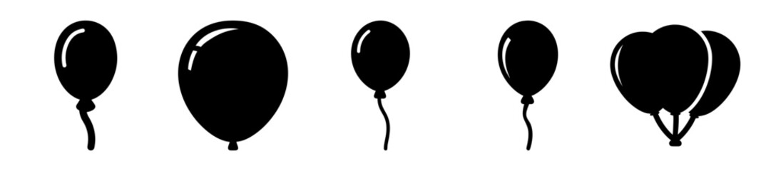 Vector Illustration of Several Black Silhouette Balloons on a White Background