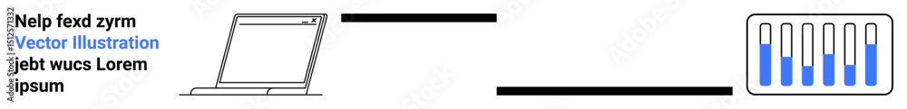 Poster laptop connected to a server via data transfer line displaying graphical progress. ideal for technol
