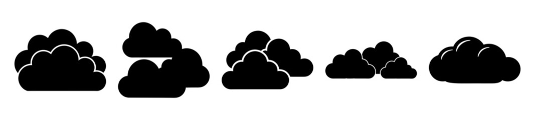 Five variations of stylized cloud shapes in black against a white background