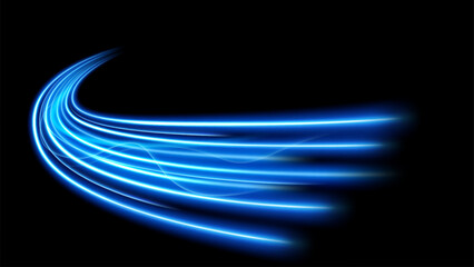 Blue Motion Light Trails, Long Time Exposure Motion Blur Effect, Vector Illustration