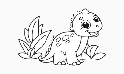Obraz premium Adorable baby dinosaur coloring page cute dino