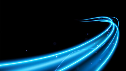 Abstract Blue Wave on Dark Background with Lighting Effect and Sparkle, Vector Illustration