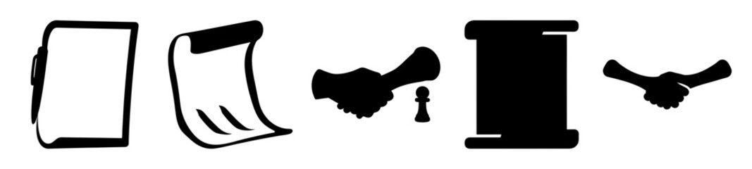 Business Agreements and Contracts Illustrated by Black and White Simple Drawings