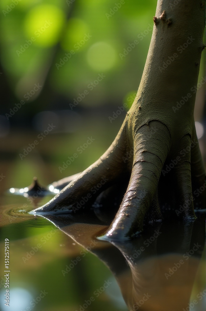 Poster a close-up shot of a tree trunk submerged in water