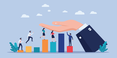 Growth assistance, support or help to success, growing business, career path or leadership helping employee achievement, manager support concept,