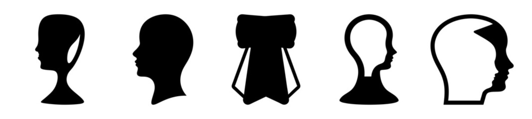 Silhouette of Heads in Various Poses and Styles on a White Background