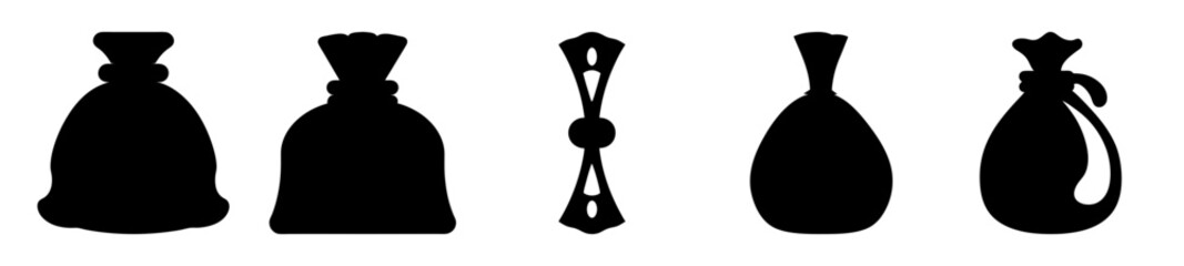 Vector Collection of Black Silhouetted Sack or Pouch Icons on White Background