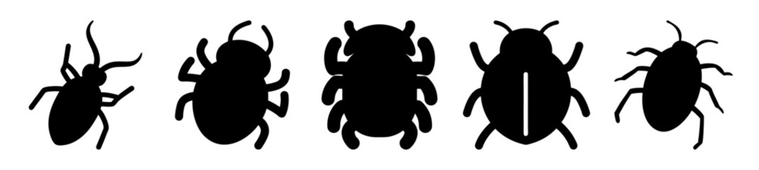 Silhouetted Insects and Bugs Illustration Showing Various Types of Beetles and Weevils