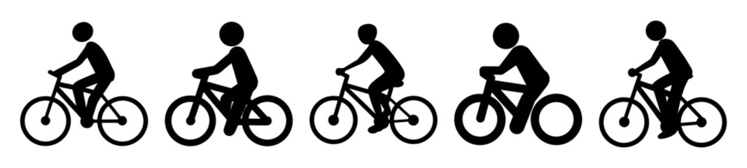 Stylized icons of people riding bicycles show diverse riding postures