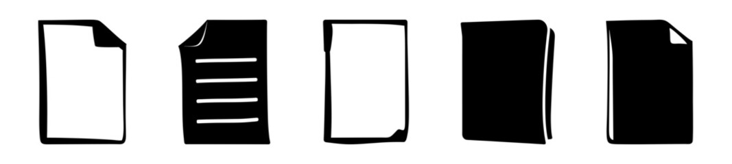Various document and book representations in black and white sketch style