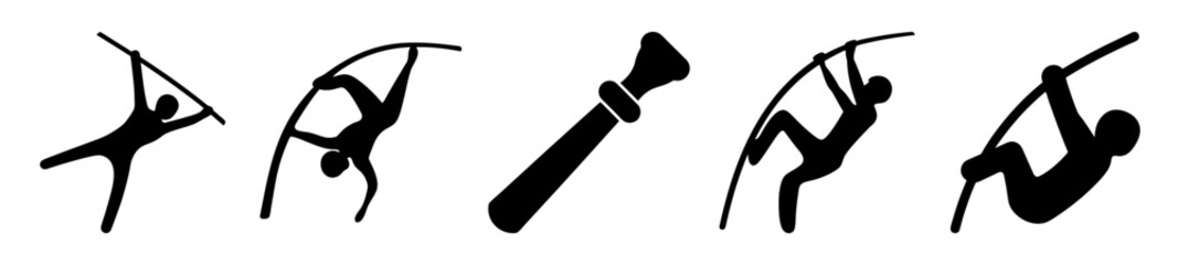 Stylized Black and White Vector Image of a Pole Vaulting Sequence