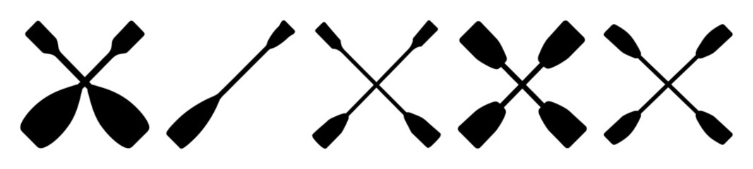 Various Crossed Oars and Single Oar Silhouettes in Black and White Design
