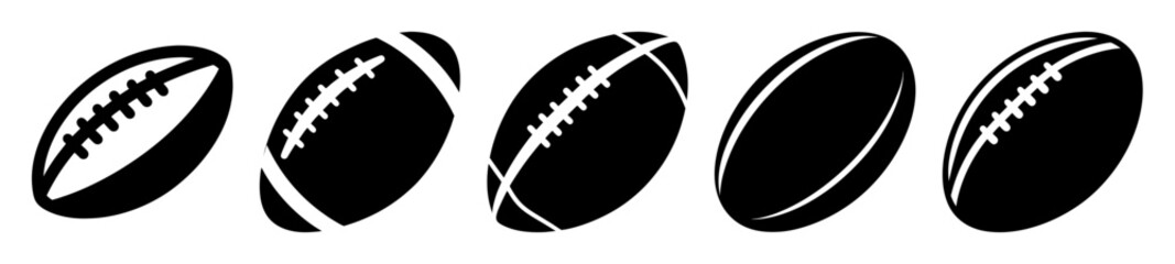 Dynamic arrangement of stylized black and white american football illustrations vector
