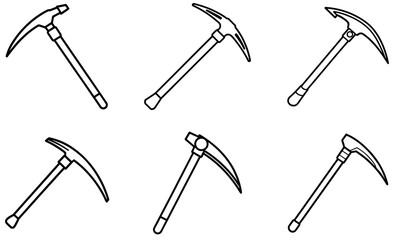 Simple Line Drawings of Ice Axes or Pickaxes