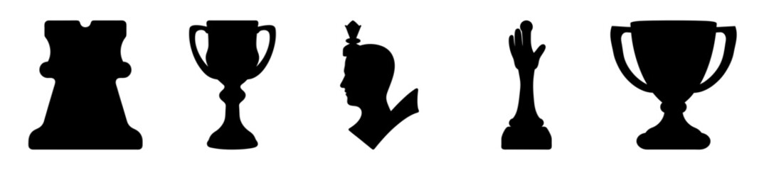Silhouette Vector Graphic Featuring Chess Pieces and Awards Trophies Illustration