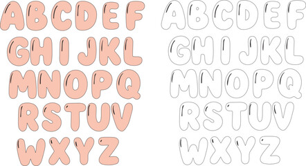 hand drawn alphabet, bubble alphabet on transparent background