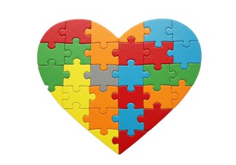 Colorful heart puzzle pieces together on white background love