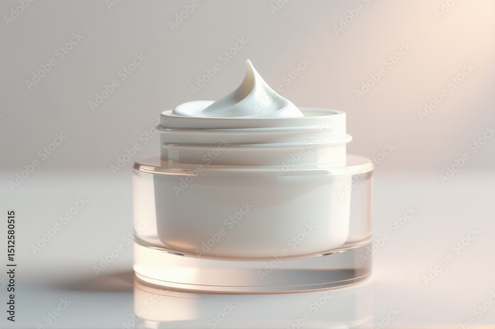 Poster A jar of cream sitting on a table with a simple background