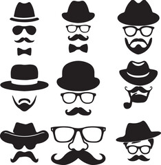 Stylish gentleman icons hats mustaches glasses bowtie