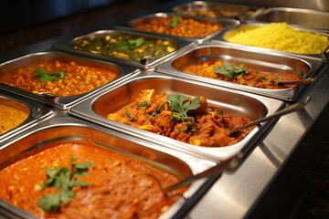 Obraz premium Delicious Indian Buffet A Culinary Journey Through Spices, indian, food, buffet, curry, cuisine, dishes, lover, review, presentation, south, journey, experience, menu, meat, taste, lunch, vegetables, 