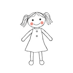 Cute rag doll girl silhouette isolated on white background