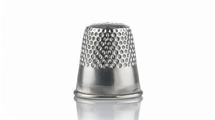  A Single, Classic Silver Thimble isolated on white
