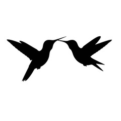 Obraz premium Two hummingbirds kissing silhouette isolated on white background
