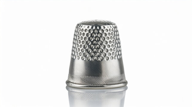 A Single, Classic Silver Thimble isolated on white